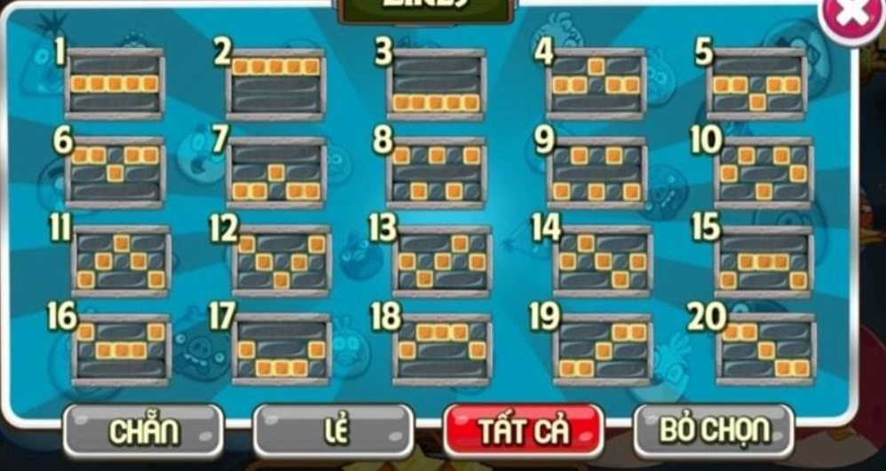 20 dòng trúng thưởng hợp lệ trong trò chơi